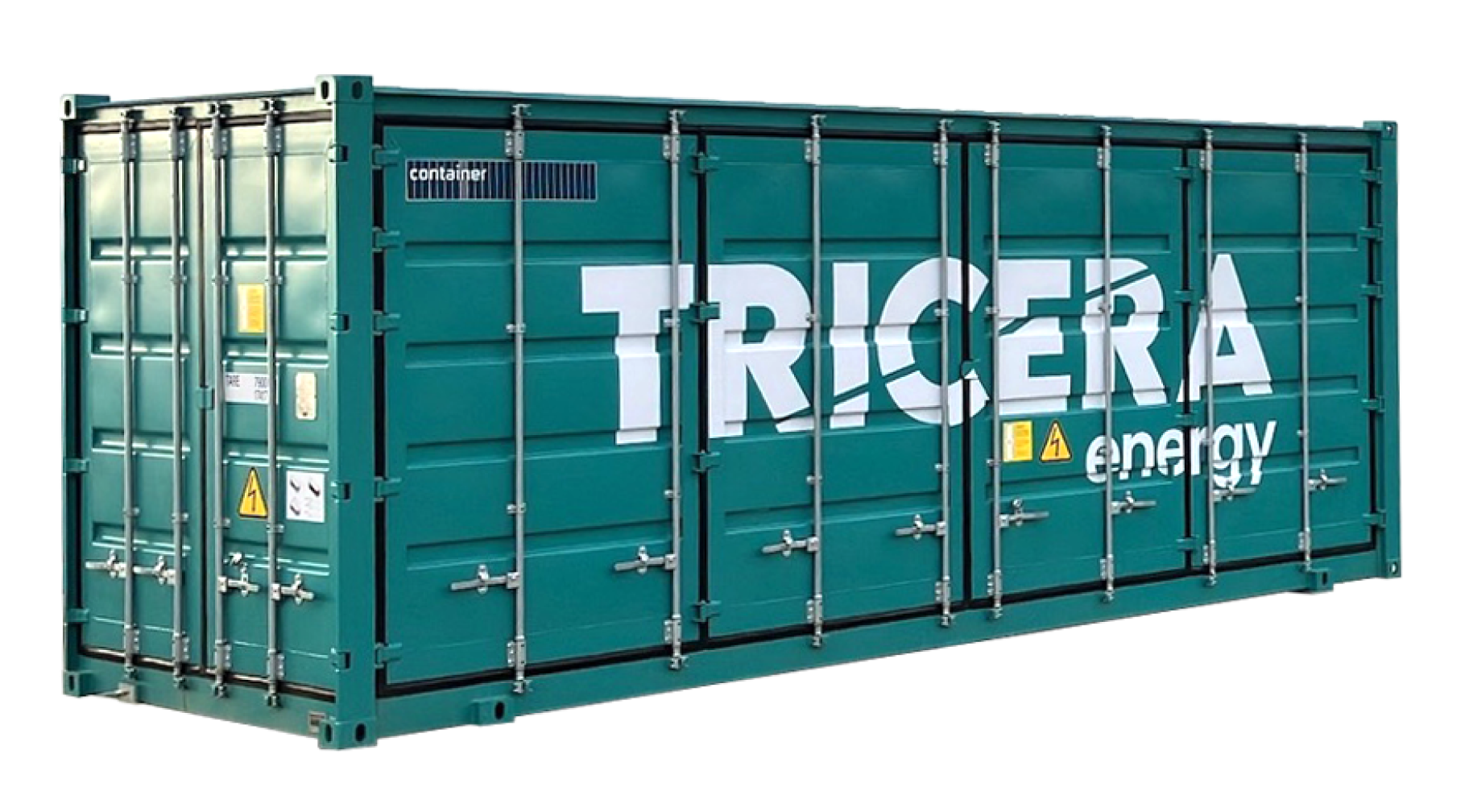 Ein grüner Container mit der Aufschrift "TRICERA energy"