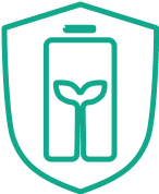 The icon shows the silhouette of a shield with a battery inside in which a small plant is growing.
