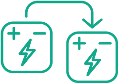Icon Stilisierung zweier Plus-Minus-Batterie