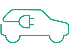 Das Icon zeigt eine Linie, die den Umriss eines Autos nachzeichnet und deren Ende einen Stecker darstellt.